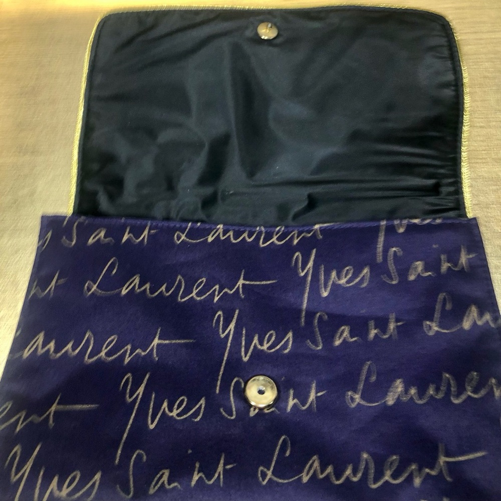 Yves Saint Laurent Purple and Gold Script Parfum Cosmetics Pouch - Picture 7 of 10